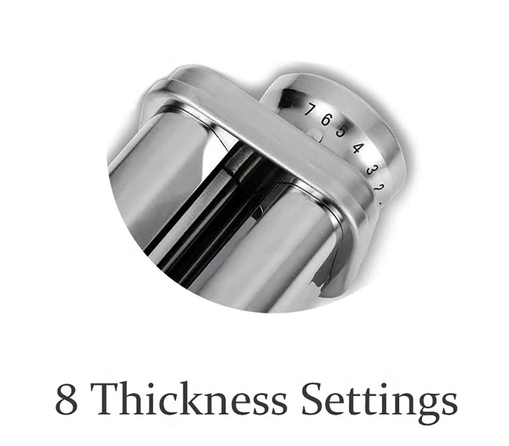 Pasta Roller Attachment for KitchenAid Stand Mixer, Stainless steel Pasta Roller Attachment with 8 Adjustable thickness knob, Stainless Steel Pasta Maker accessory Machine