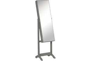 HOMCOM Mirror Jewelry Cabinet Armoire, Lockable Jewelry Organizer with Full-Length Mirror, 3 Angle Adjustable, Grey