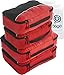 Bago Packing Cubes for Suitcases - 7Pcs Luggage & Suitcase Organiser Bags Set - Compression Packing Cubes for Travel Accessories Essentials - 4 Cubes plus 3 Sealed ZipBags (Red), Red, 4pcs Set