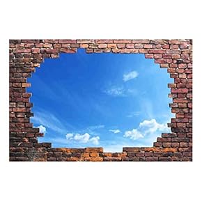 Wall26 - Large Wall Mural - Blue Sunny Sky Viewed Through a Broken Brick Wall | 3D Visual Effect Self-Adhesive Vinyl Wallpaper/Removable Modern Decorating Wall Art - 66" x 96"