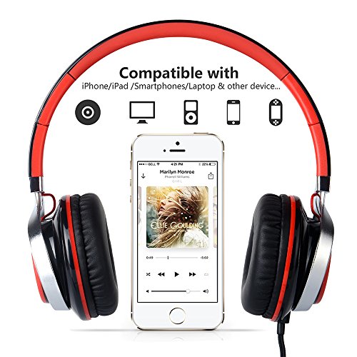 Kanen Wired Stereo Foldable Bass On-ear Headphones Over-ear Headsets Earphones with Microphone 3.5mm for Cellphones Smartphones iphone Laptop Tablet Mp4 Mp3 (Black)