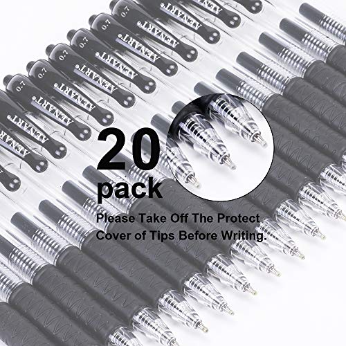 Gel Pens, Black Gel Pen Fine Point, Retractable Gel Ink Rollerball Pens with Premium Ink & Comfort Grip for Smooth Writing (0.7mm, 20 Pack)