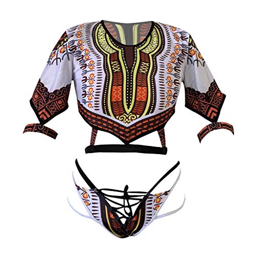 Willsa Bathing Suits for Women, Sexy Retro African Style Bikini Sets Monokini Swimsuit Swimwear Folk-Custom Beachwear White