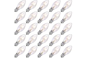 Doratale 25 Pack C7 Clear Replacement Bulbs, C7 Outdoor Christmas String Light Bulbs, 5 W Night Light Bulbs Incandescent Bulbs for C7/ E12 Candelabra Base Christmas Outdoor String Lights- Clear