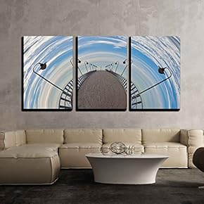 3 Piece Canvas Wall Art - Pier Fisheye - a Vision of Humorous - Modern Home Art Stretched and Framed Ready to Hang - 16"x24"x3 Panels