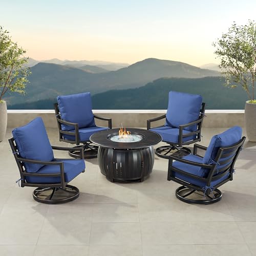 Oakland Living Black Aluminum Patio Fire Table Set with Four Club Chairs with B…