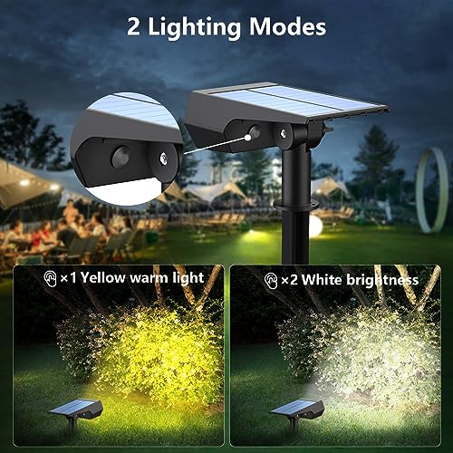 Nooydio Solar Spot Lights Outdoor, 92 LED Yellow/White 2 Lighting Color Modes Landscape Spotlights, IP68 Waterproof, 2-in-1 Sensing Auto On/Off, Solar Lights for Walkway Yard Garden Driveway (4PCS)