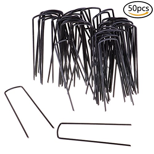 50 PCS 2.5mm Diameter U-shaped Garden Stakes, Galvanized Iron Ground Stakes/Tent Pegs/Garden Pegs/Staples Stakes Pins for Securing Garden Weed, Landscape Fabric, Ground Sheets and Fence Anchors