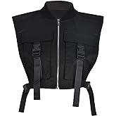 Bnigung Women's Sexy Crop Cargo Vest Sleeveless Buckle Zip Up Vest Jacket Tops Steampunk Streetwear with Pockets