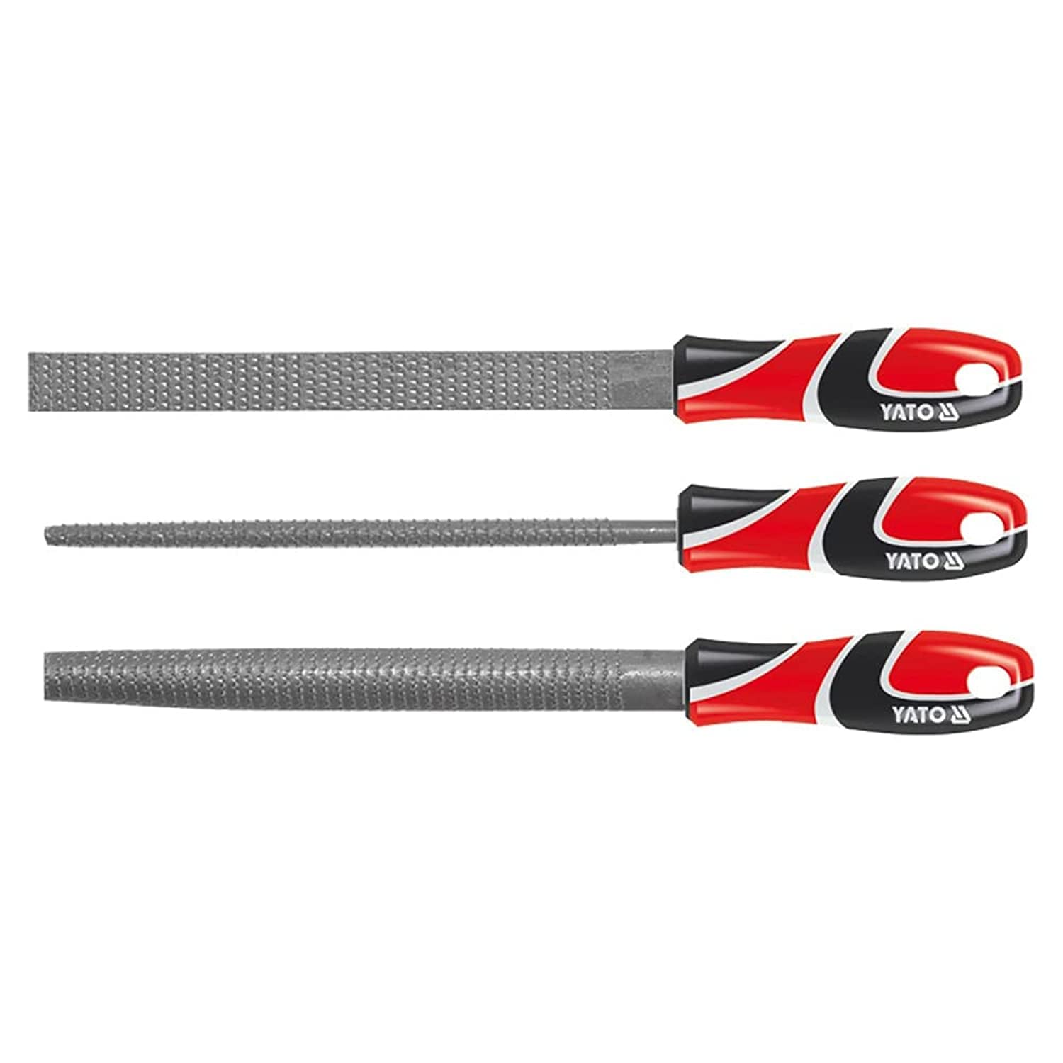 Yato Wood Rasp Set of 3, German Style, Schwarz, 250 mm Working Length, 365 mm Total Length, 0.794 kg, Wood Handle, Stainless Steel Head