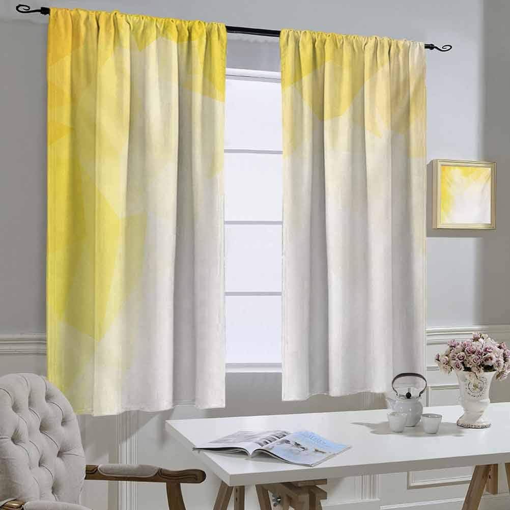 Yellow and White Blackout Curtains Fractal Mosaic Form with