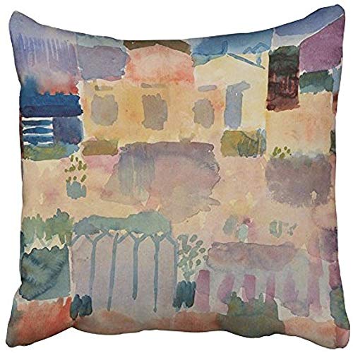 Throw Pillow Covers Cases Decorative 20x20 Inch Garden in St Germain European Quarter Near Tunis by Paul Klee 1914 Swiss Two Sides Print Pillowcase Case Cushion Cover