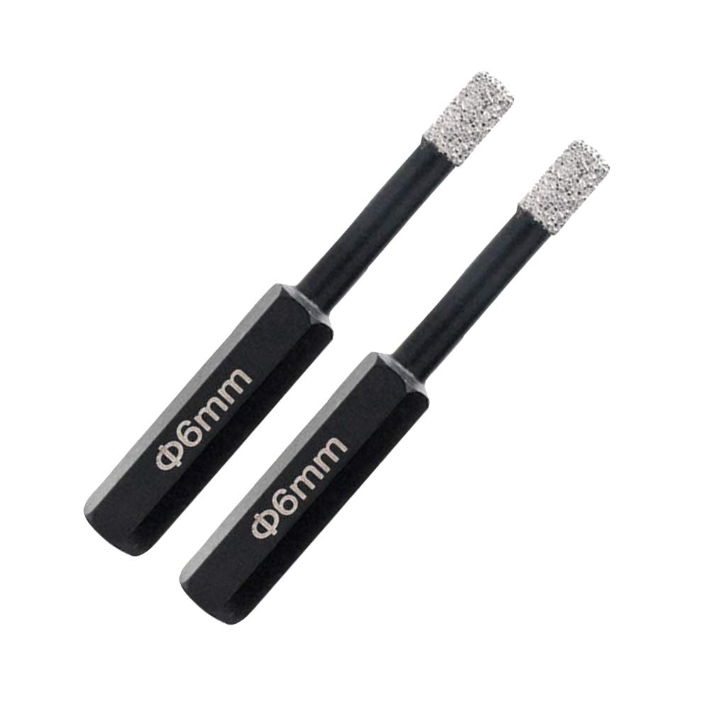 2Pcs Dry Diamond Grinding Bits Burr Drill Bits Dry Cut Diamond for Porcelain Tile Granite Marble Stone Hole Saw 6mm