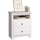 Prepac Sonoma 2 Drawer Nightstand: Elegant Bedroom Furniture, Bedside Table with Open Shelf, 23.25"W x 16"D x 28"H, White