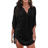 WINRKERY Women Swimsuit Coverup Beach Cover Ups Summer Beach Dress Drawstring Shirt for Vacation Cruise