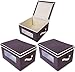 Foldable Fabric Storage Containers / Bins - Organization Cube Boxes with Clear Windows & Lids - for Household Items, Clothing, Office Supplies, & More - Brown/Beige - 3 Pack - 16.25 x 12 x 10.5 Inches
