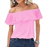 BOSSAND Women's Short Sleeve Shirt Cotton Strapless Blouses Off Shoulder Tops (X-Large, Pink)