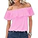 BOSSAND Women's Short Sleeve Shirt Cotton Strapless Blouses Off Shoulder Tops (X-Large, Pink)