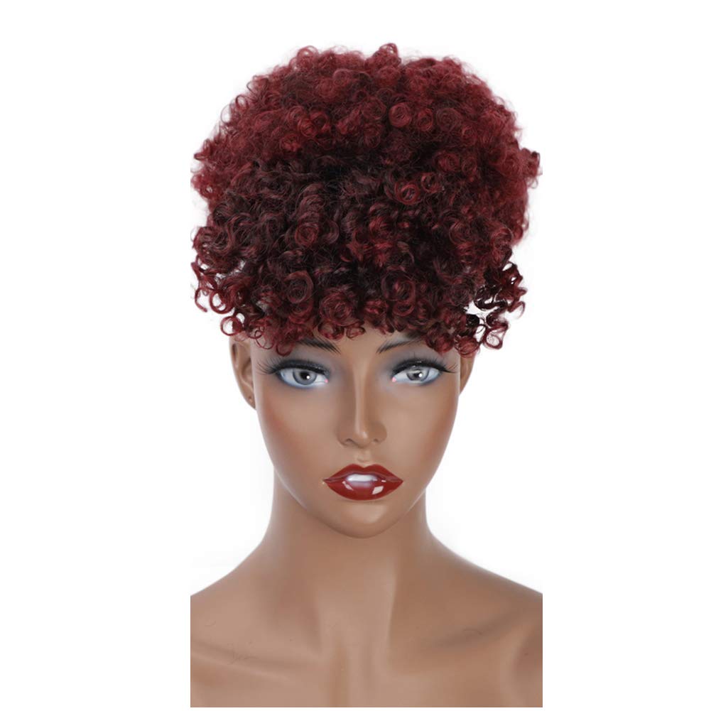 Ombre High Puff Afro Kinky Curly Hair Ponytail Clip in Bangs with Drawstring Ponytail Bun Extensions for Black Women 1/bug# Black/Wine Red
