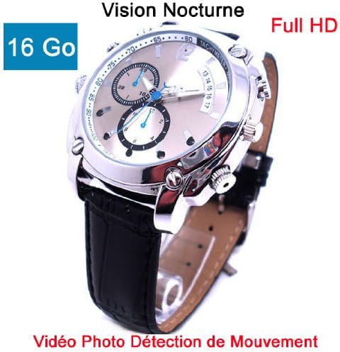 16GB Full HD 1920x1080p Night Vision Spy Hidden Camera Watch Leather Model M16