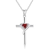 CCmfgjew Cross Necklace for Women 925 Sterling Silver Birthstone Cross Pendant Necklace Cross Jewelry Gifts for Women Mother Wife on Birthday Mother's Day