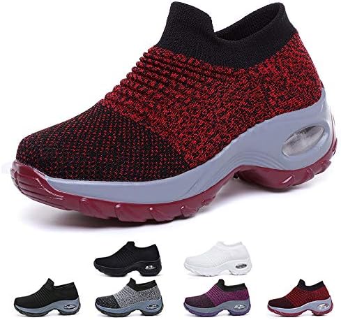 Womens Running Sports Shoes Air Cushion Mesh Shoes Casual Slip-On Breathable Lightweight Gym Platform Shoes Walking Shoes Sneakers Hidden Wedges Shoes Outdoor Trainers Shoes