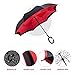 Tooge Upside Down Umbrella Windproof, Double Layer Inverted Umbrella Waterproof for Car Rain Outdoor with C-Shaped Handle (Red + Red)