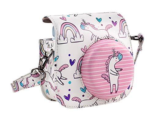 Katia Camera Case Bag Compatible for Fujifilm Instax Mini 9/ Mini 8+/ Mini 8 Instant Film Camera with Shoulder Strap and Photo Accessories Pocket - White Unicorn