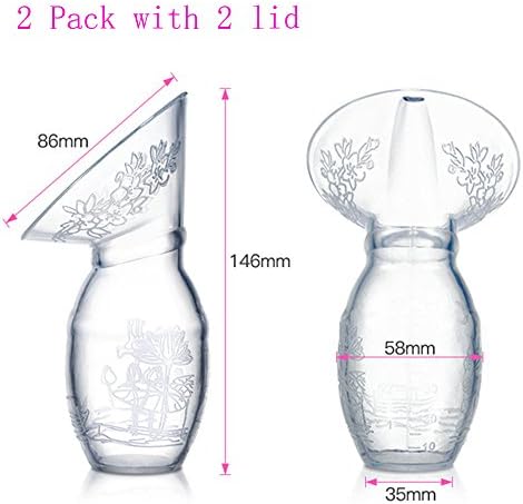 2 Pack Silicone Manual Breast Pump Breastfeeding Milk Saver Suction with Protective Lid, 100% Food Grade BPA-Free Manual Hands Free