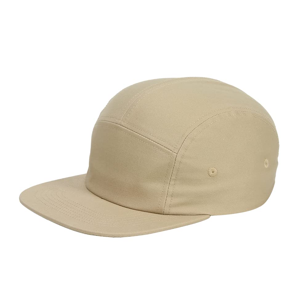 Photo 1 of **MINOR DAMAGE/RIP**DongKing 5 Panels Baseball Cap Classic Flat Bill Hat Cotton Short Flat Brim Caps (Khaki)