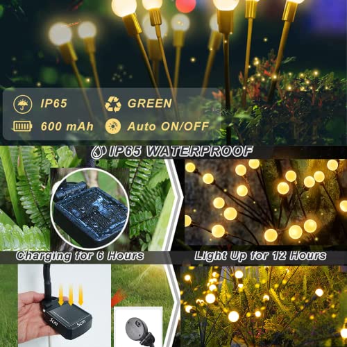 8LED Solar Powered Firefly Lights,Starburst Waterproof Swaying Solar Garden Firefly Lights, Swaying Decorative Solar Lights String Lights Warm Lights for Pathway Yard Patio Landscape Outdoor (2 Packs)
