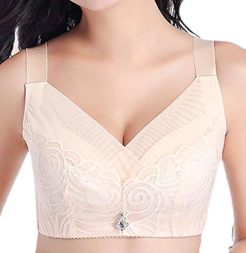 Hajotrawa Womens Lace 3/4 Cup No Underwire Push up Breathable Everyday Bras Apricot US 46D