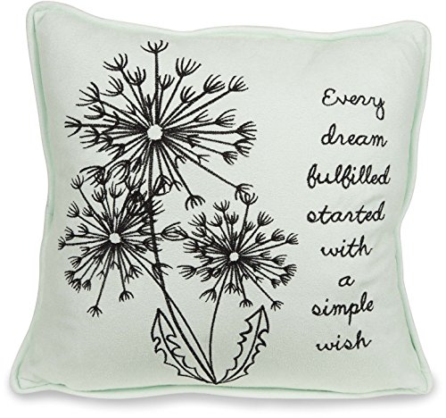 Pavilion Gift Company 77120 Dandelion Wishes - Every Dream Fulfilled Started with A Simple Wish 12 inch Decorative Micro Suede Pillow Mint Green