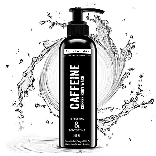 THE REAL MAN Caffeine Coffee Refreshing & Detoxifying Body Wash 200ml. With Extract of Aloe Vera & Natural Brown Coffee.