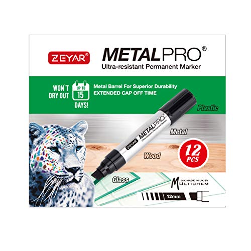ZEYAR Permanent Markers, JUMBO Size, Aluminum Barrel, Set of 12