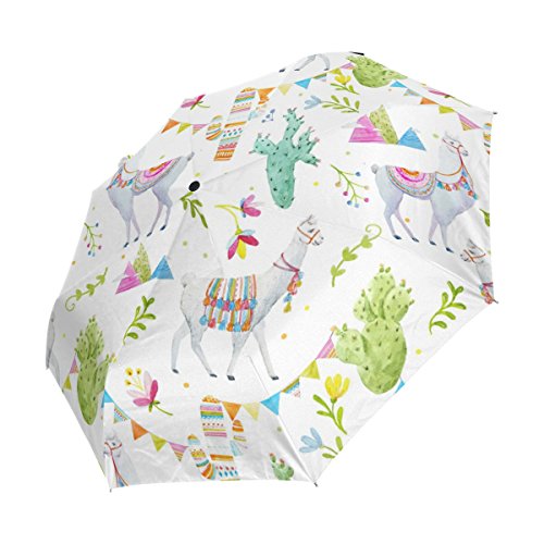 Naanle Alpaca Llama Cactus Flag Mountain Leaves Auto Open Close Foldable Umbrella