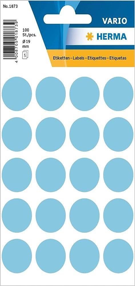 HERMA Dot Stickers Light Blue, 100 Labels, Ø 19 mm, 20 Labels per Sheet, Self Adhesive Round Colour Labels Stickers, Blank Marking Dots, Sticky Circle Stickers for Color Coding Calendar — image 1