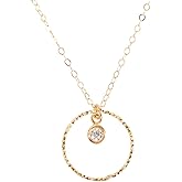 Designed by Stacey Handmade Sparkly 14K Gold-Filled Circle Necklace, CZ Pendant, Dainty Everyday Jewelry, Chic Gifts for Women, Mother's Day, Birthday, Graduation, Prom, 16 to 18" Adjustable Chain