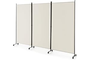 GOFLAME 3 Panel Folding Room Divider, 6FT Rolling Privacy Screen with Lockable Wheels, Portable Room Partition Screen, Freestanding Wall Divider and Separator for Home Office, White