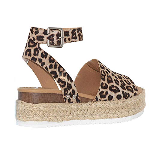Z. Emma Women's Open Toe Ankle Strap Studded Buckle Espadrilles Platform Wedge Summer Sandals SA01 Leopard 8.5