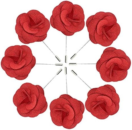Argositment Wedding Camellia Boutonniere for Men's Suit Handmade Lapel Pin Flower-Red(Pkg of 8)