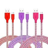 Micro USB Charger, Eversame [3-Pack] 3Ft 1M Premium Nylon Braided High Speed USB2.0 A Male to Micro B Charger Cable For Samsung Galaxy S6, HTC ONE M7, LG G4, and more(Red Purple Hot Pink)