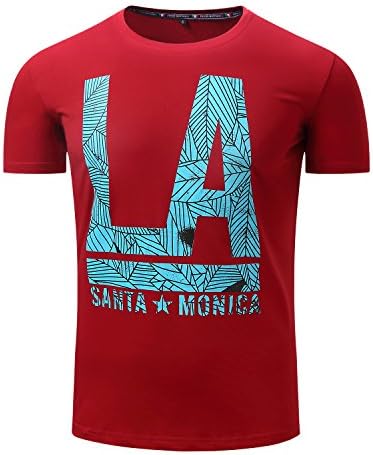 Rughe Men's Summer Short Sleeve Printed LA SANTA aND MONICA Casual T-shirt Red L