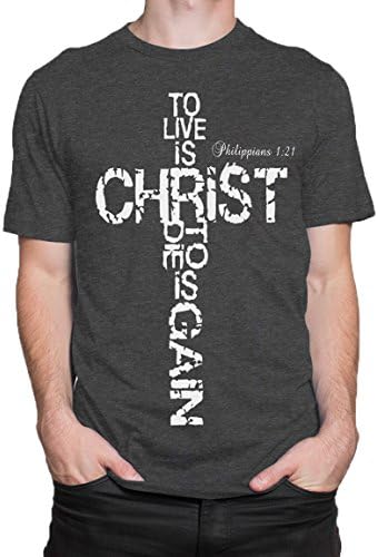 Living Water Men's Philippians 1:21 Christian T-Shirt Christ Cross Bible Charcoal