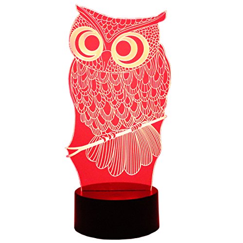 Hguangs Owl Lamp Gifts 7 Colors Changing Touch Control 3D Optical Illusion Night Light for Kids Christmas Decorations Birthday Valentine's Day