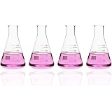 Labvida 4pcs of Narrow Mouth Glass Erlenmeyer Flasks, Vol.250ml, 3.3 Borocilicate with Printed Graduation, LVC003