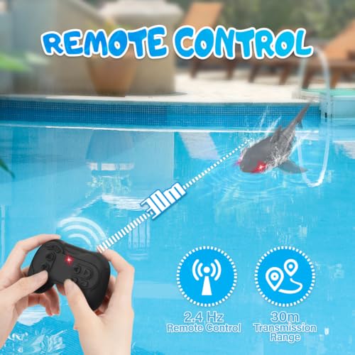 Tozinova Remote Control Shark Toy, 2.4 GHz Simulation Shark Toy Boat with LED Lights for Pools and Lakes, USB Direct Charging, Waterproof, 360°Rotate RC Shark Function for Kids Boys Girls 5 6 7 8 9