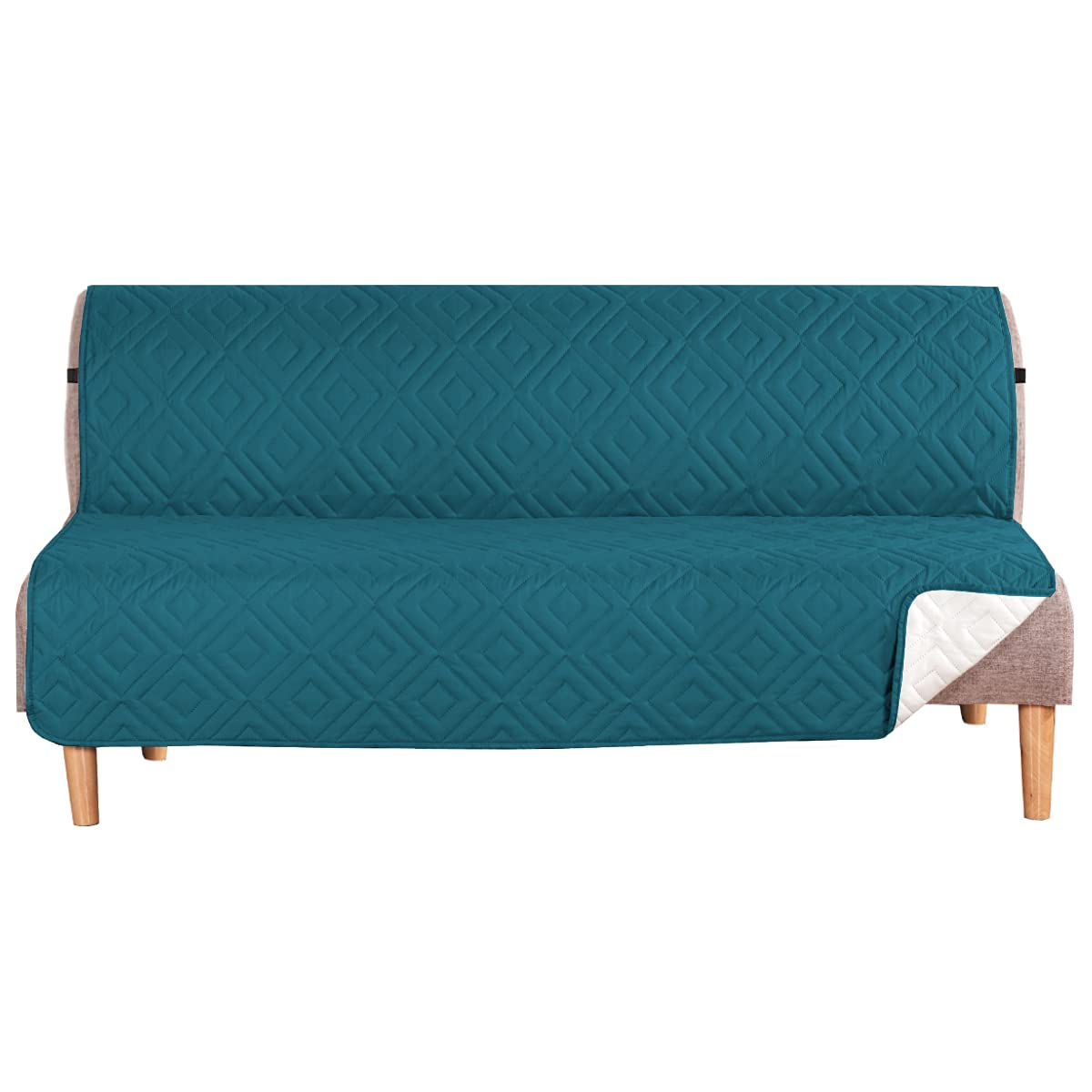 Photo 1 of H.VERSAILTEX Futon Cover Reversible Sofa Slipcover Furniture Protector Water Resistant 2 Inch Wide Elastic Straps Sofa Bed Pets Kids Dog Cat Fit Sitting Width Up to 70"(Futon, Dark Teal/Beige)