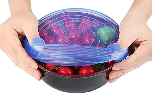 Silicone Stretch Lids - 6 Pack, Portable Stretch covers for Fruits &amp; Vegetables, Cups, Bowls, Mugs, Dishes, Cans