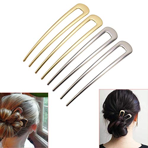Luckycivia 4 Pcs U-Shape Hairpins, Simple Metal U Shaped Hair Pin, Vintage Hair Stick, Hairstyle Chignon for Women Girls - Thumbnail 7
